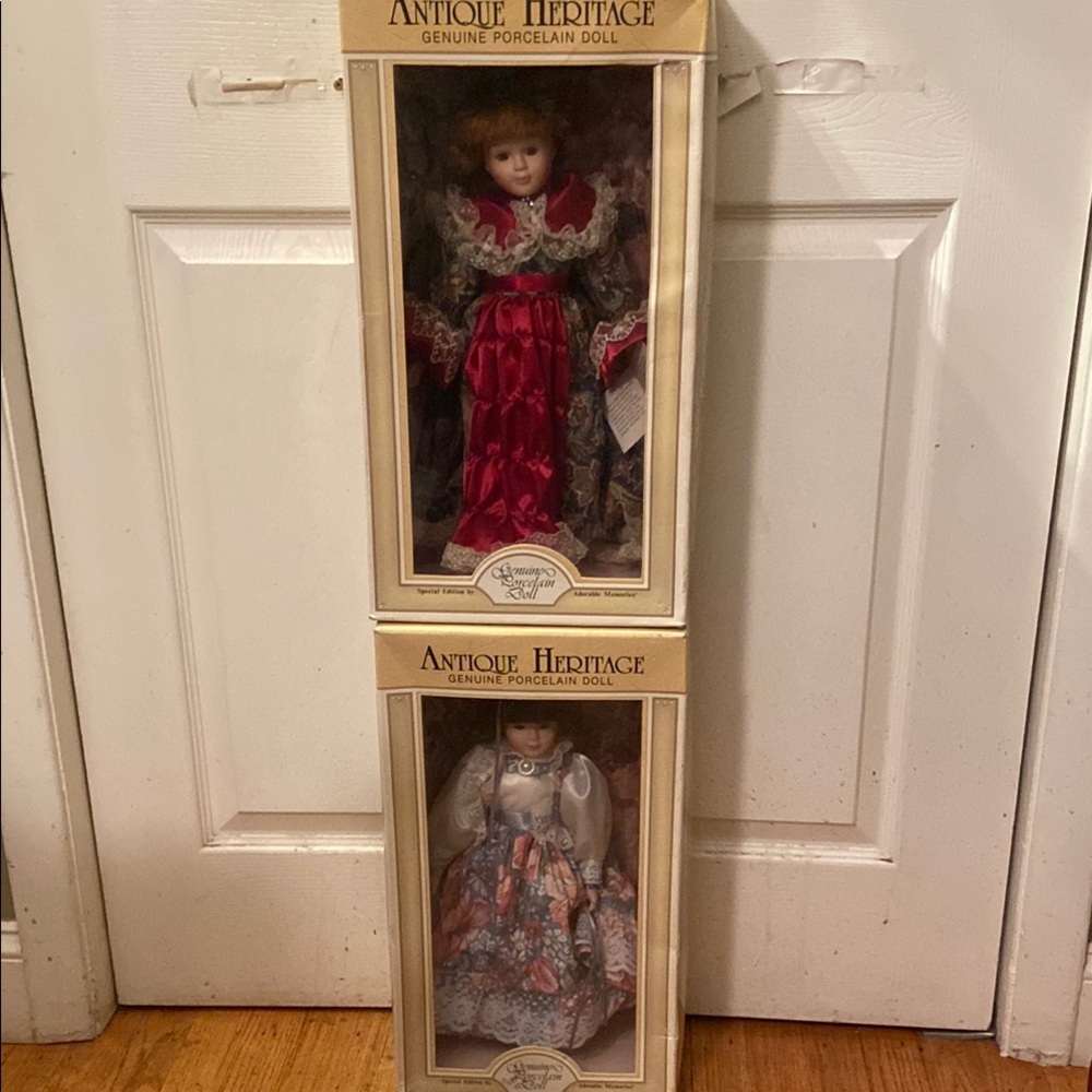 2 Antique Heritage Special Edition Genuine Porcelain Dolls by Adorable Memories